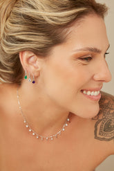 Soft Silver Hoop, White Rhodium, Natural Green Agate  + Give Hope Gift